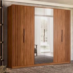 Imagem de Guarda Roupa Casal 6 Portas Com Ripado E Com Espelho 6 Gavetas Atrice Nogueira Touch