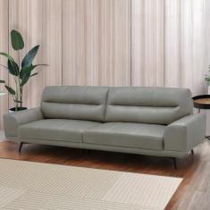 Imagem de Sofá Decorativo Ashton 3 Lugares Sala de estar 256cm Pés em Aço Couro Grafite G88 - Gran Belo