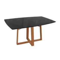 Imagem de Mesa De Sala Jantar Elma Madeira Maciça C-tampo Madeirado C- Vidro 90x170cm Carvalho-preto Fosco-vidro Preto - Kappesberg