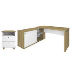 Imagem de Mesa Escrivaninha Em L Sharp E Gaveteiro 2 Gavetas May A06 Olmo/branco - Mpozenato