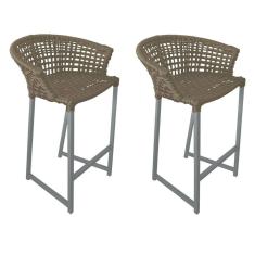 Imagem de Kit 2 Banquetas Reis em Corda Náutica e Base em Alumínio Cinza para Área Gourmet - Externa Rami