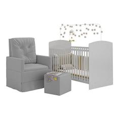 Imagem de Berço com Poltrona de Amamentação e Puff Ana Lívia Multimóveis Mp4075 Branco/cinza
