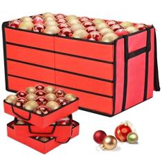 Imagem de BROSYDA Caixa de armazenamento de enfeites de Natal, organizador de ornamentos com 8 bandejas removíveis e divisórias ajustáveis comporta 128 peças de bolas de decoração, zíper duplo para