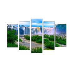 Imagem de Quadro Decorativo Mosaico 5 Peças Mod796 Cachoeira Paisagem