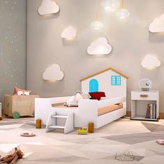Imagem de Cama De Criança Infantil Solteiro Belissima Azul - Branco E Mel - Branco