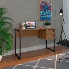 Imagem de Mesa Escrivaninha Multiuso Com 2 Gavetas Pés Em Metal 1,20M - Placa E