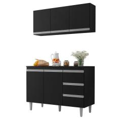 Imagem de Armário Aéreo E Balcão Gabinete Com Tampo 120cm Andréia Preto - Ajl Móveis