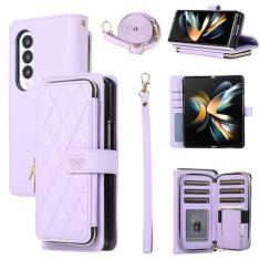 Imagem de Furiet Capa carteira para Samsung Galaxy Z Fold 4 5G 2022 com alça de ombro transversal, 9+ compartimentos para cartões, bolsa com zíper, capa de telefone de couro PU de luxo para ZFold4 Z4 Fold4 4Z