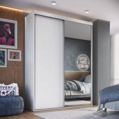 Imagem de Guarda-roupa Solteiro com Espelho 2 Portas de Correr Rc2201 Branco