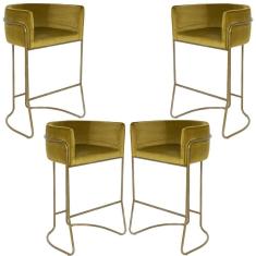 Imagem de Kit 04 Banquetas Fixa Bronze Veludo Mostarda C-260