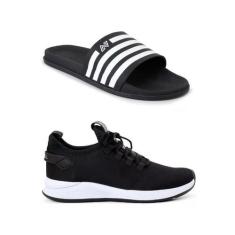 Imagem de Kit Tênis Preto Esportivo Casual Chinelo Sandália Slide Unissex - RYBO