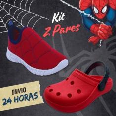 Imagem de Kit 2 Pares Babuche Tênis Calce Fácil Infantil Menino Aranha Confortável Escolar Volta as Aulas-Feminino