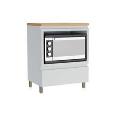 Imagem de Balcão Cozinha p/ Cooktop c/ Tampo Rainha c/ 1 Porta e 1 Nicho Forno 70 cm Branca/Nature - Nesher