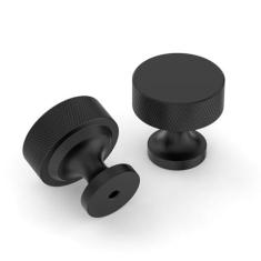 Imagem de 9BUILD Pacote com 10 puxadores de armário pretos foscos de 3,5 cm puxadores de armário de cozinha serrilhados puxadores pretos puxadores de cômoda redondos puxadores de cozinha para armários e gavetas