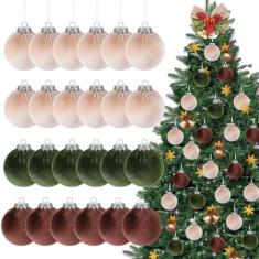 Imagem de 24 peças de enfeites de Natal de veludo – Bolas de veludo inquebráveis a granel de 7,6 cm com núcleo de espuma sólida, enfeites decorativos de Natal pendurados, presentes de decoração de árvore de