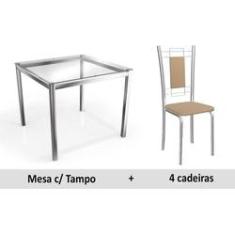 Imagem de Mesa Kappesberg Remo + 4 Cadeiras Florença Cromada/Nude