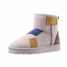 Imagem de Botas femininas de viagem de inverno com patch e sapatos de veludo, botas de caminhada resistentes à água para mulheres, pele sintética, bico redondo, tênis de caminhada antiderrapante