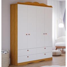 Imagem de Guarda Roupa Infantil 4 Portas e 4 Gavetas Encanto Permóbili - Nature/Branco
