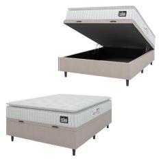 Imagem de Cama Box Baú Colchão Casal Espuma D45 Lazio Pillow Top 138x188x70cm Branco/Bege Hellen - Suporta até 120kg por Pessoa