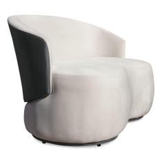 Imagem de Sofá Namoradeira 2 Lugares Decorativa Lara Veludo Bege/PU Cinza - Montanaris Decor