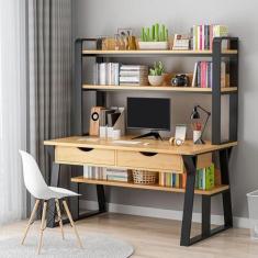Imagem de Mesa de computador pequena mesa de escritório com compartimentos de armazenamento e 2 gavetas, mesa de escritório em casa, estação de trabalho de estudo, moderno, estilo simples, mesa para laptop,