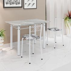Imagem de Conjunto Sala de Jantar Mesa Retangular 100x60cm Tampo Granito Topázio 2 Banquetas Maragogi Yescasa Preto Floral/Branco