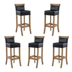 Imagem de Kit 5 Banquetas Alta Encosto Estofada 36 x 100 Cm Diamantina Madeira Maciça Mel Facto Preto - RMI