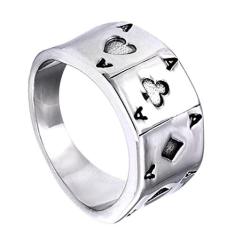 Imagem de Holibanna Anéis giratórios de aço inoxidável com estampa de pôquer, vintage, hip-hop, anéis de compromisso de casamento largos para mulheres e homens