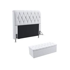 Imagem de Kit Cabeceira Estofada Sirius 140 Para Cama de Casal e Calçadeira Sagitarius Couro Artificial  Aradecor