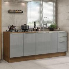 Imagem de Kit com 2 Balcões de Cozinha Madesa Lux 4 Portas 3 Gavetas (sem Tampo e Pia) - Rustic/cinza
