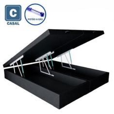 Imagem de Cama Box Casal Com Bau Pistão A Gás Preto Sintético Bipartido - 138X18