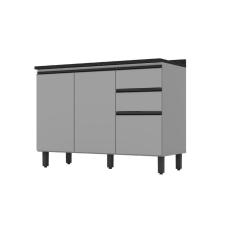 Imagem de Balcão de Cozinha 1200 mm 2 Portas 3 Gavetas com Tampo Diva Cinza/Nero