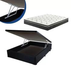 Imagem de Cama Box Casal Colchão Espuma D33 Bordado + Box Suede Preto 63x138x188