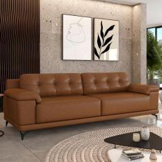 Imagem de Sofá Living 4 Lugares 272cm Agostino Pés Design Em Ferro Couro Caramel