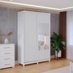Imagem de Guarda Roupa Solteiro com Espelho 2 Portas 2 Gavetas Dalas Móveis Fazzio Branco