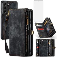 Imagem de Asuwish Capa de telefone para Samsung Galaxy S21 FE Gaxaly S 21 FE 5G capa carteira com zíper com protetor de tela de vidro temperado e suporte de cartão flip acessórios para celular Glaxay S21FE5G UW