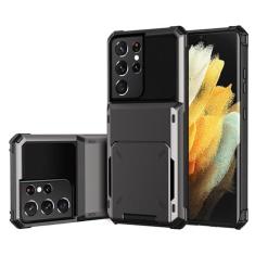 Imagem de SORAKA Capa para Samsung Galaxy S21 Ultra 5G com porta-cartões Capa para carteira Samsung Galaxy S21 Ultra 5G Capa PC TPU 2 em 1 de camada dupla Capa à prova de choque com capacidade para 5 cartões