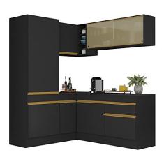 Imagem de Armário de Cozinha Completa de Canto com Rodapé Veneza Multimóveis V2088 Preto/dourado