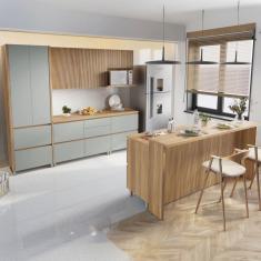 Imagem de Cozinha Completa Rainha Gourmet 9 Portas 12 Gavetas com Ilha Ripado 100% Mdf Natural/Verde - Nesher