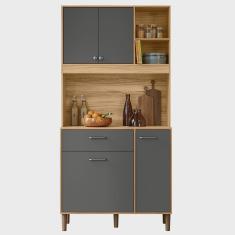 Imagem de Armário de Cozinha Compacta Retrô 90cm Wallie N03 Freijó/Grafite - Mpozenato