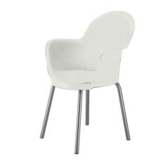 Imagem de Cadeira com Braço Base Cromada Polipropileno Moon Branco