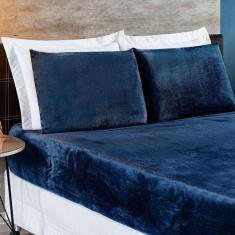 Imagem de Jogo De Cama Casal Queen BiaManta 3 Peças Azul Marinho