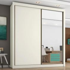 Imagem de Guarda Roupa Solteiro com Espelho 2 Portas 4 Gavetas - Zurique-Off white - Móveis Europa