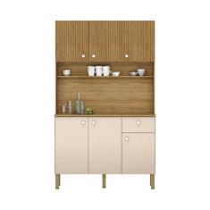 Imagem de Armario De Cozinha 6 Portas E 1 Gaveta Rubi Style Kits Paraná Cor:freijo/vanilla/cp-ripado