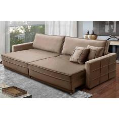 Imagem de Sofá Retrátil e Reclinável 2,50m Karina Veludo Capuccino Madelina Decor