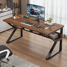 Imagem de Mesa de computador em formato de K, escrivaninha ergonômica para estudo, estação de trabalho para home office, mesa para pc, mesa de jogos com portas USB e gerenciamento de cabos, nogueira,