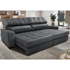 Imagem de Sofá de Couro Legítimo Retrátil e Reclinável 2,55m Molas Ensacadas Cama inBox Majesty Cinza