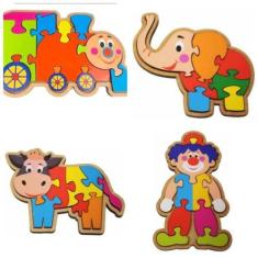 Imagem de Kit Com 4 Quebra Cabeças Elefante + Palhaço + Trem + Vaca - Brinque E