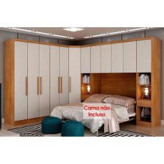 Imagem de Quarto Casal Completo Rizon/Linea 7 Peças ( 1 Armário Aéreo + 3 Guarda Roupas + 1 Closet Obliquo + 2 Complementos) QCM106 Cumaru/Fendi-Novo 