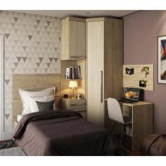 Imagem de Guarda Roupa de Canto Solteiro 3 Portas 1 Gaveta com Cabeceira e Escri